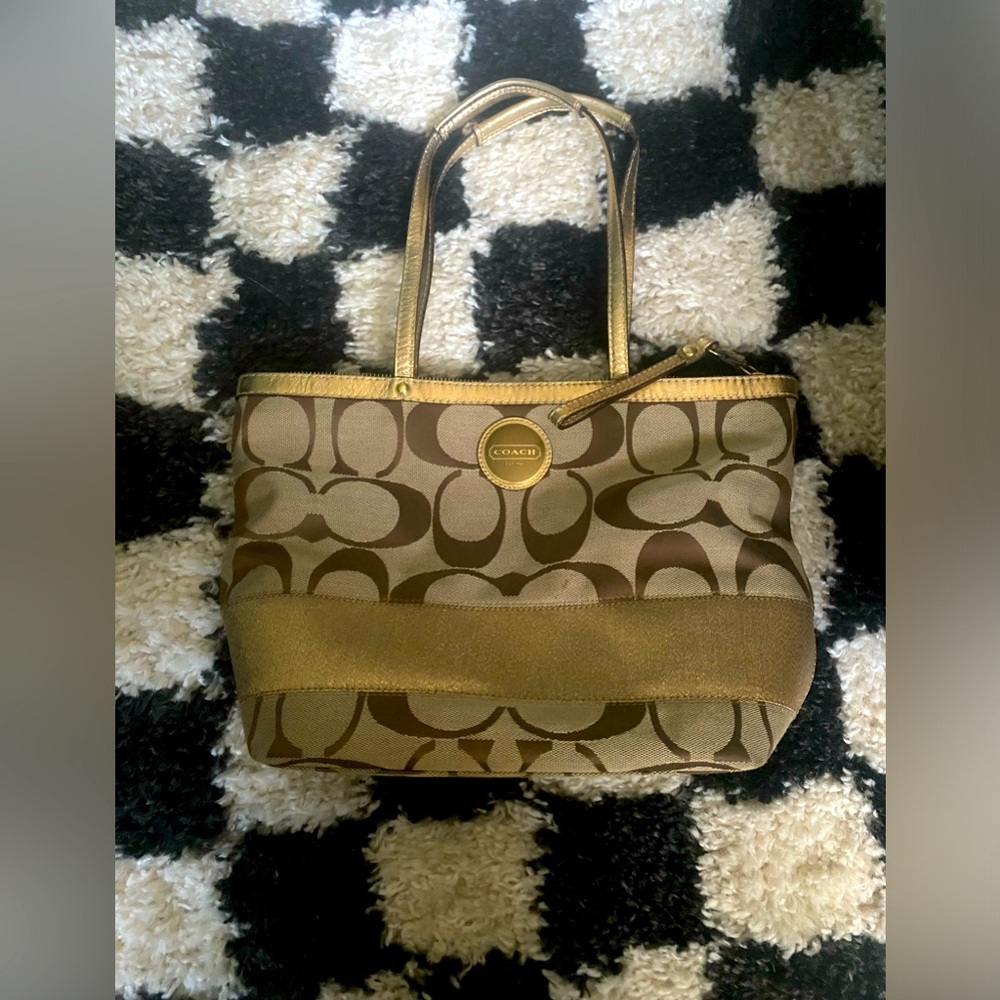 VINTAGE Y2K Coach Bucket Tote Bag Gold and Brown Tote  COACH BAG